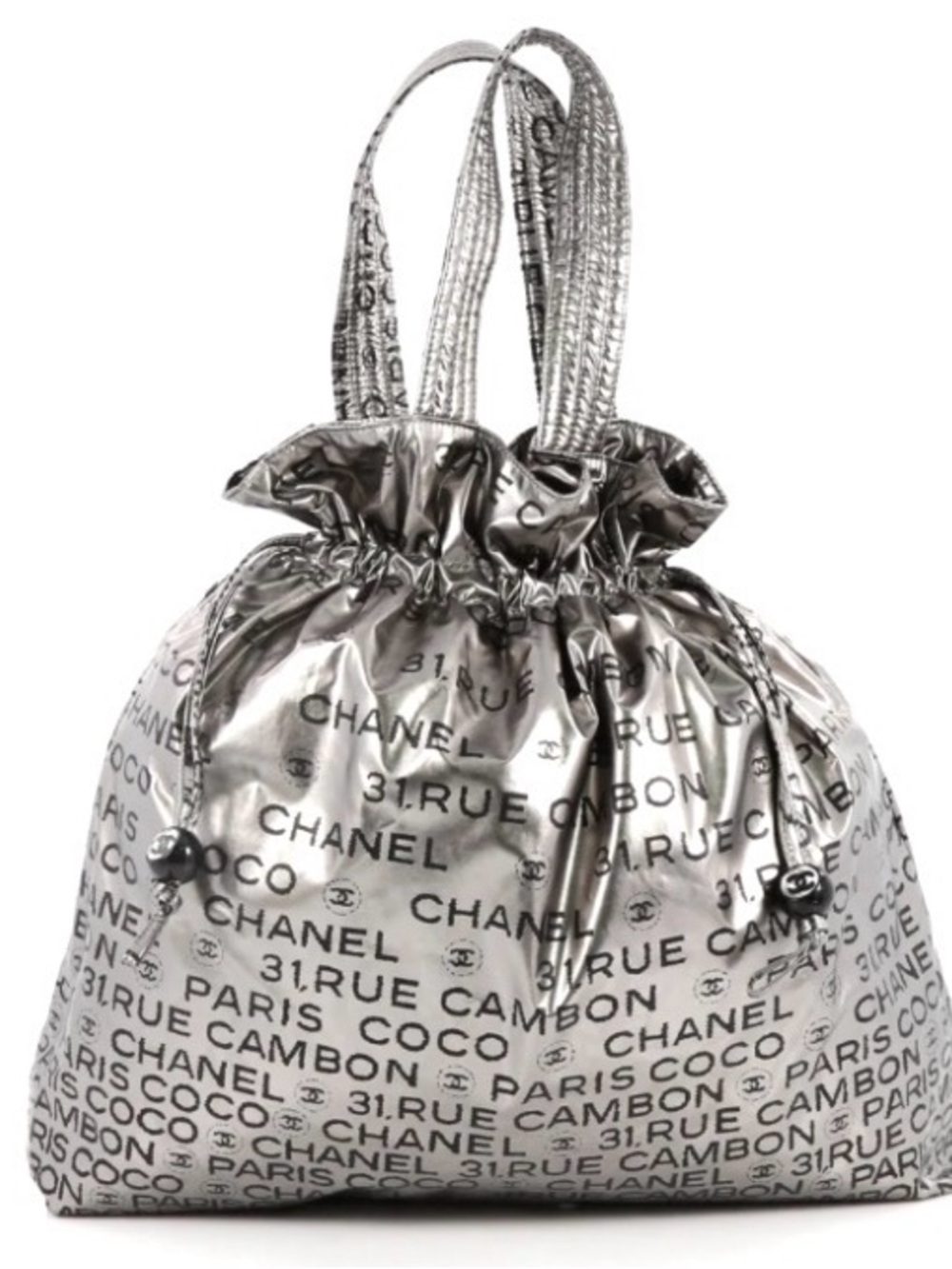 CHANEL CAMBON PRINT SILVER DRAWSTRING TOTE BAG
HOLOGRAM INTACT